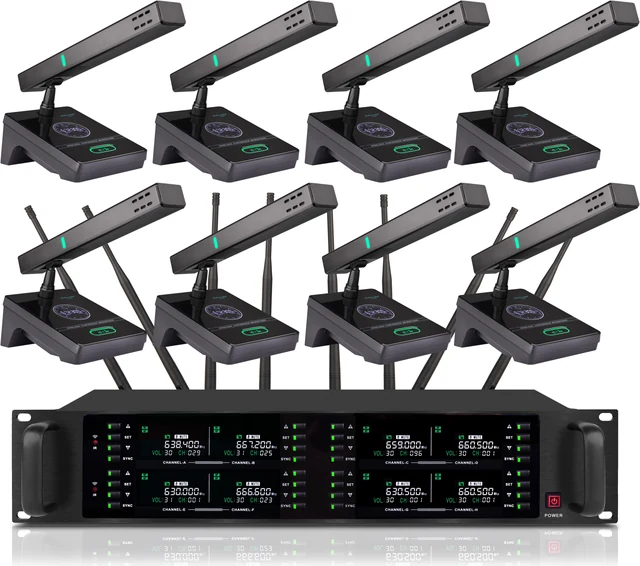 Eight-Channel Wireless Square-Gooseneck Conference Microphone System